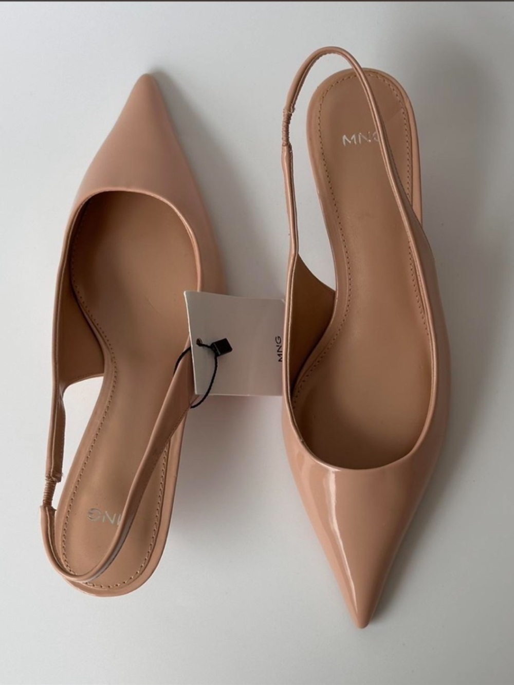 Mango Nude Patent Pointed-Toe Slingback Flats